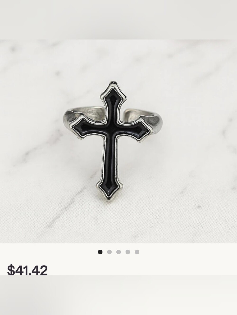 NWT Large Silver and Black Cross Ring Adjustable Size Unisex - Picture 10 of 10